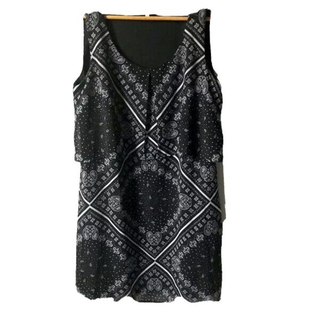 Halo sleeveless sundress black white geometric‎ pull on casual beach size small